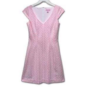 LILLY PULITZER Pink Fit and Flare Dress Geometric Design Women’s Size XS
